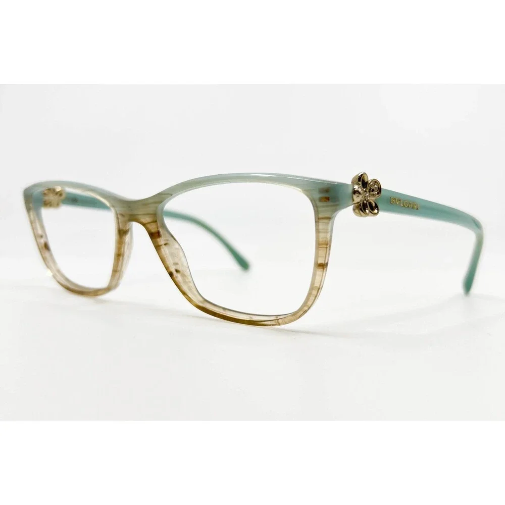 Bvlgari Eyeglasses Womens Blue Brown Flower Detail 4073-B 5266 52-16-140